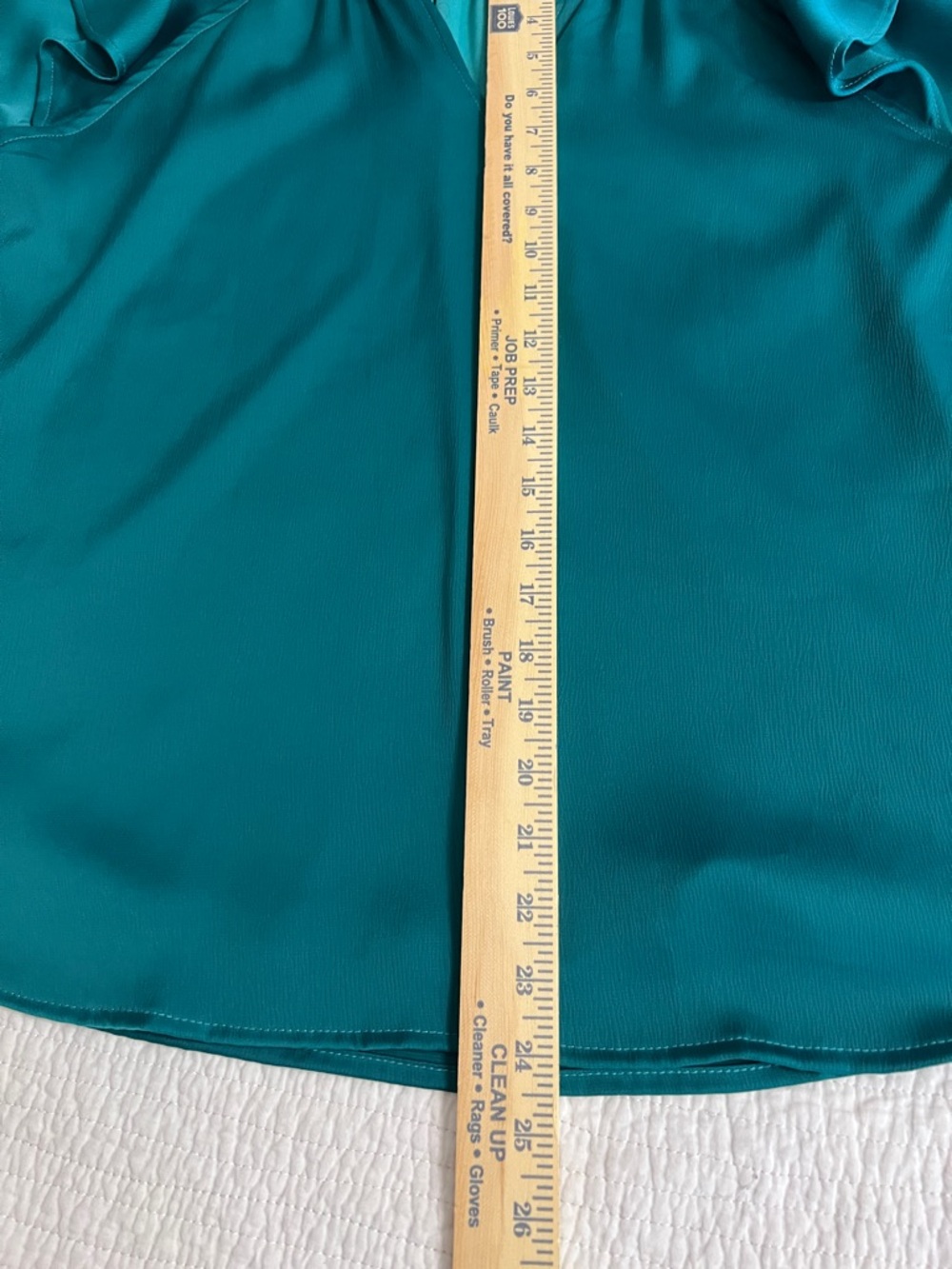 Entro Emerald Green Teal Ruffle-Shoulder Satin Blouse Split V-Neck S” - Picture 7 of 11